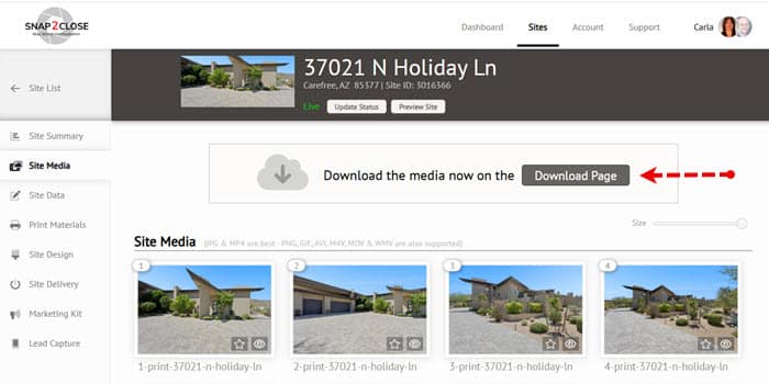Site Media - Download Page button