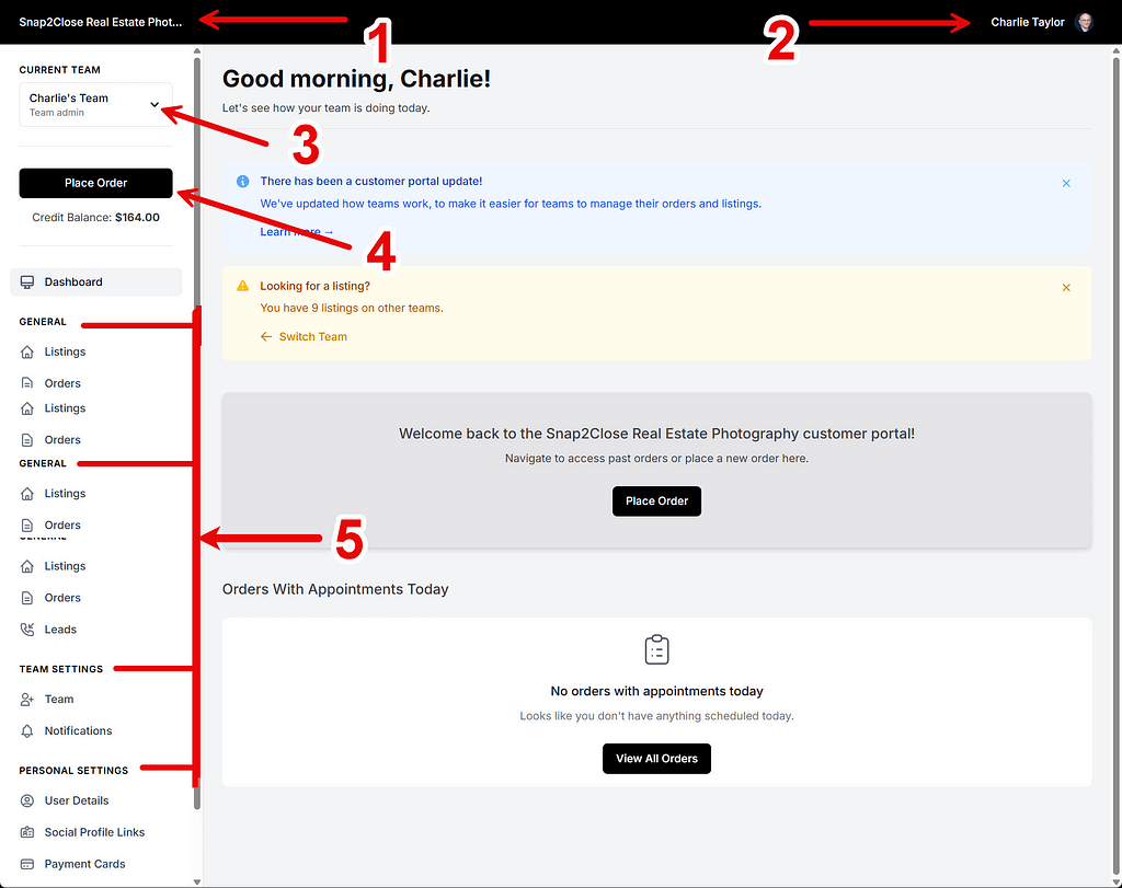Snap2Close Real Estate Photography Poral Dashboard Guide