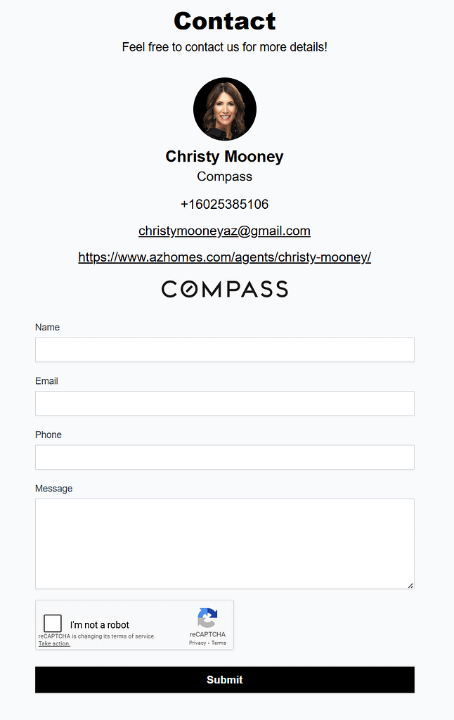 Snap2Close Real Estate Photography Branded Property Website Contact Form