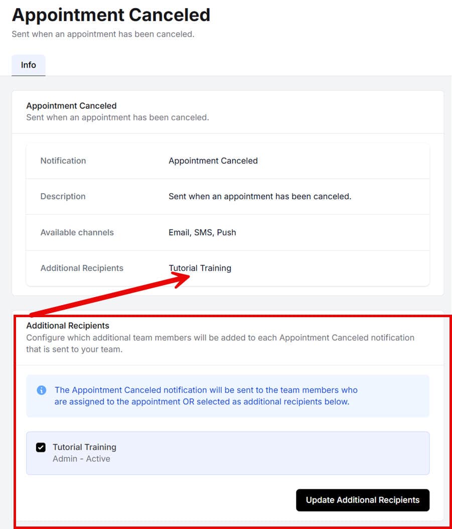 Team Member Notifications Selector for members