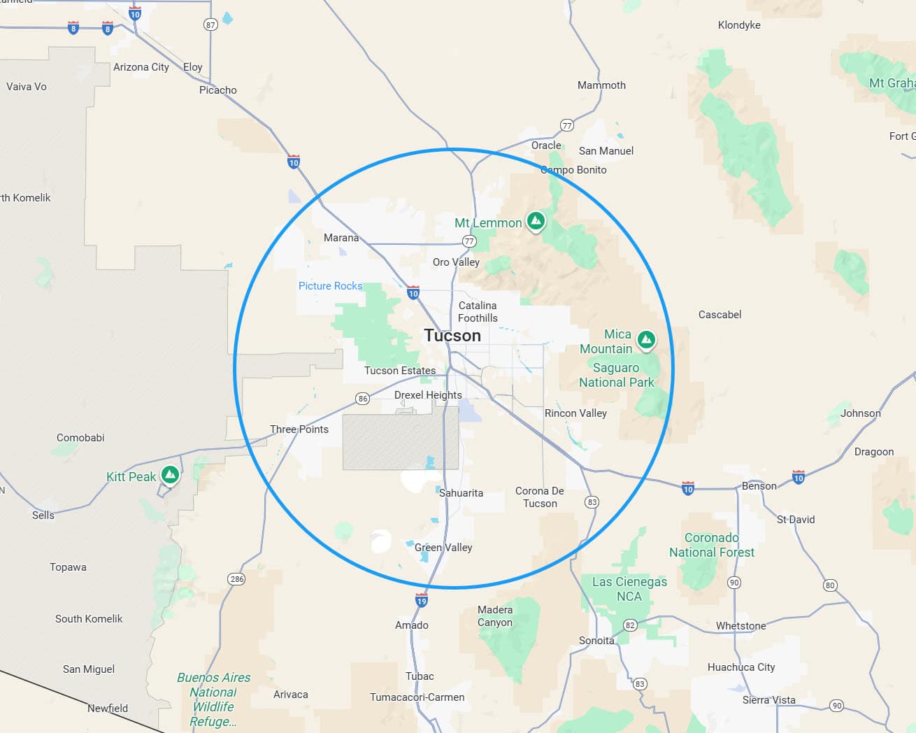 Real estate photography area map for Tucson by Snap2Close