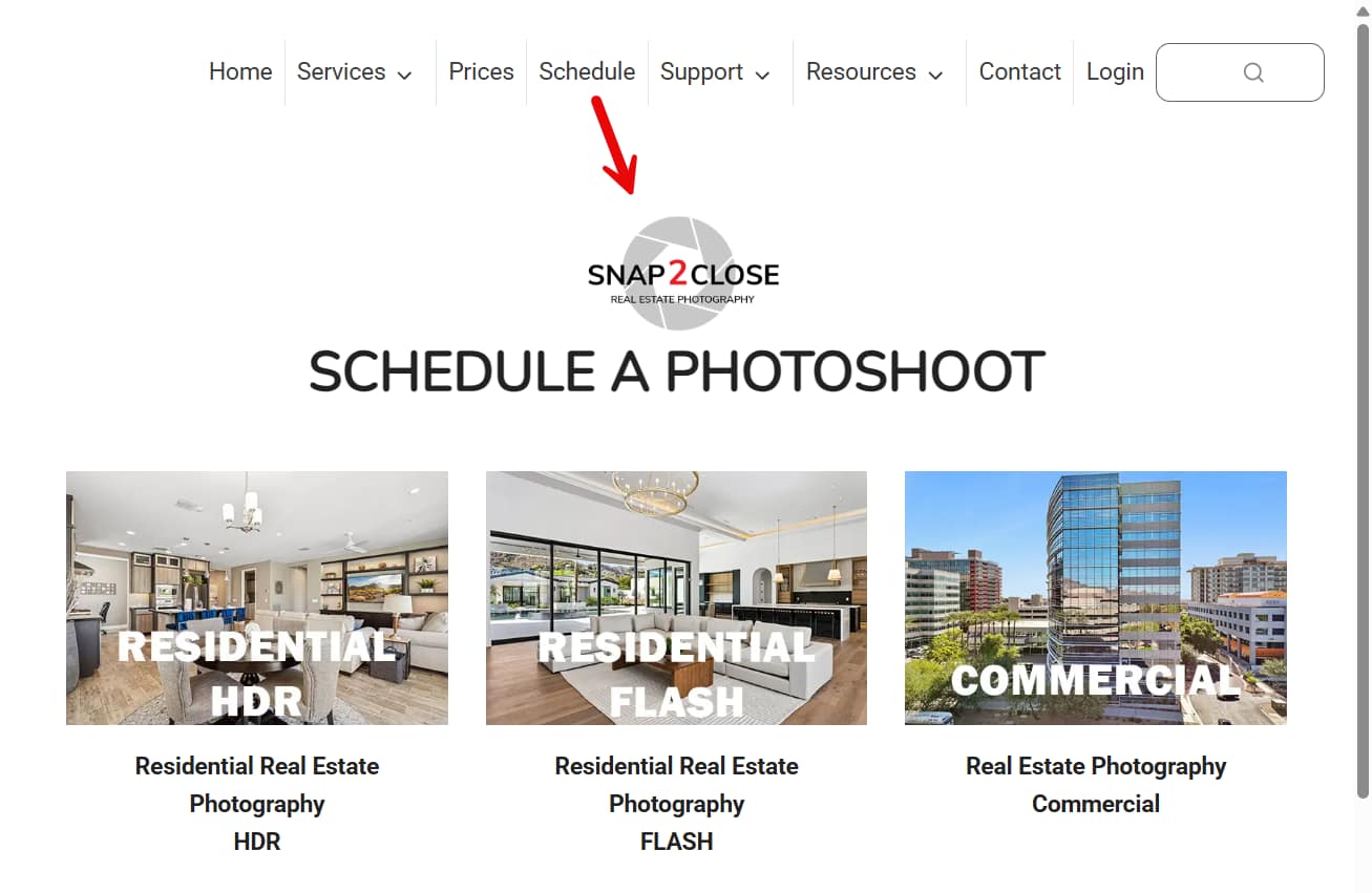 Schedule Photoshoot from website