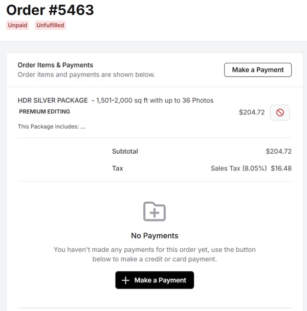 make a payment on your real estate photography order