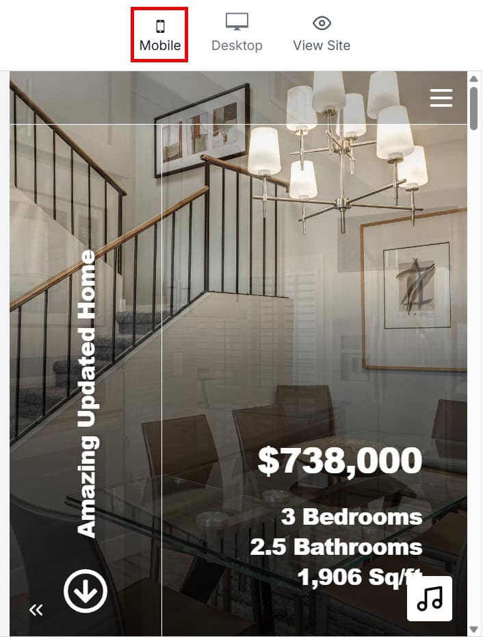 Marketing-Property Website - Domain Popup Mobile View